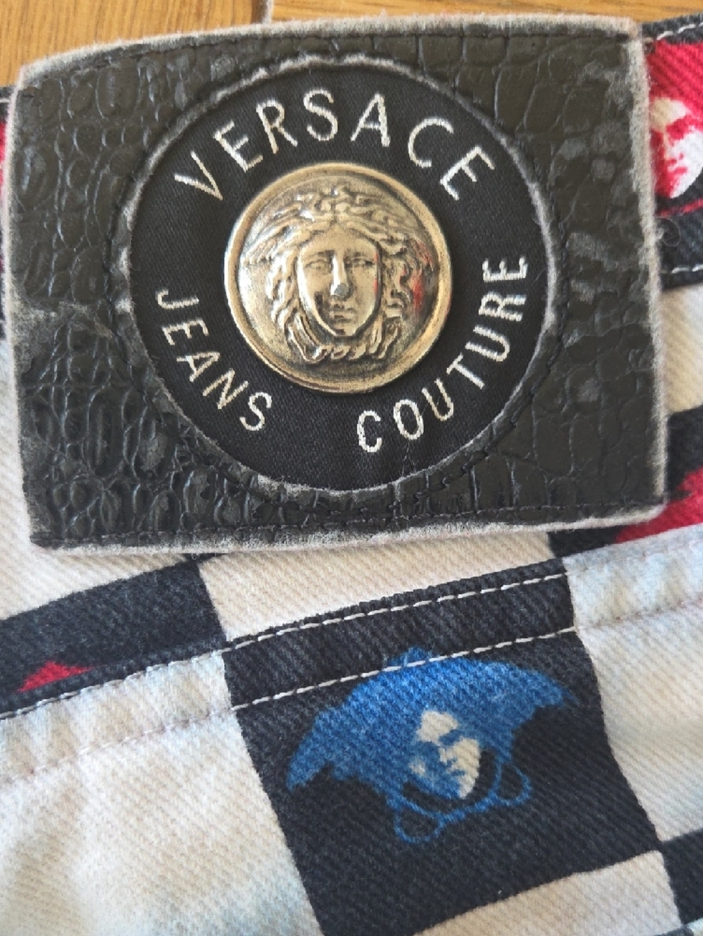 Versace Jeans Black & White Check Cotton with Multicolor Medusa Print - Picture 6 of 10